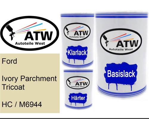 Ford, Ivory Parchment Tricoat, HC / M6944: 500ml Lackdose + 500ml Klarlack + 250ml Härter - Set, von ATW Autoteile West.